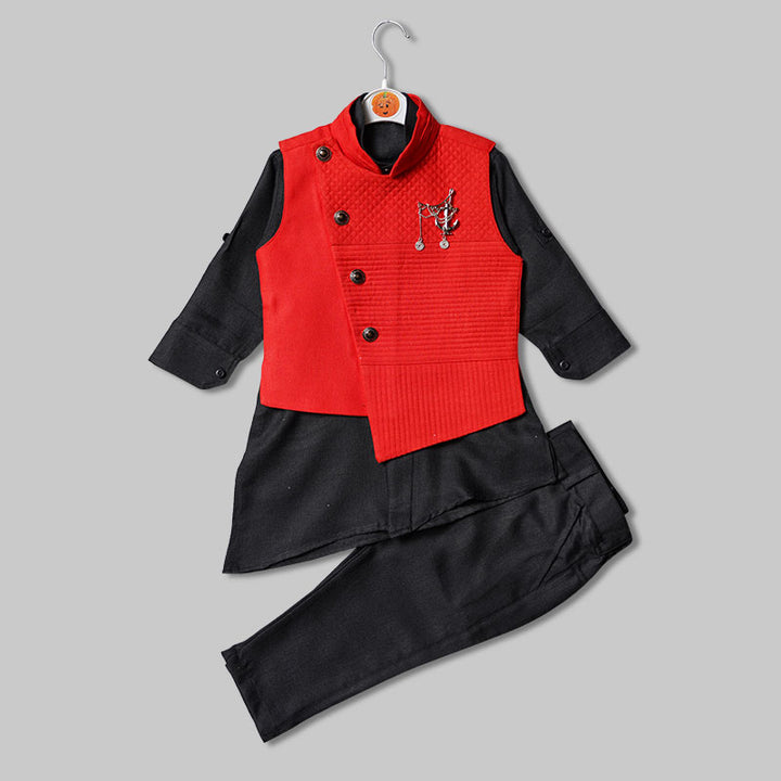 Rad & Black Boys Kurta Pajama with Jacket Front View
