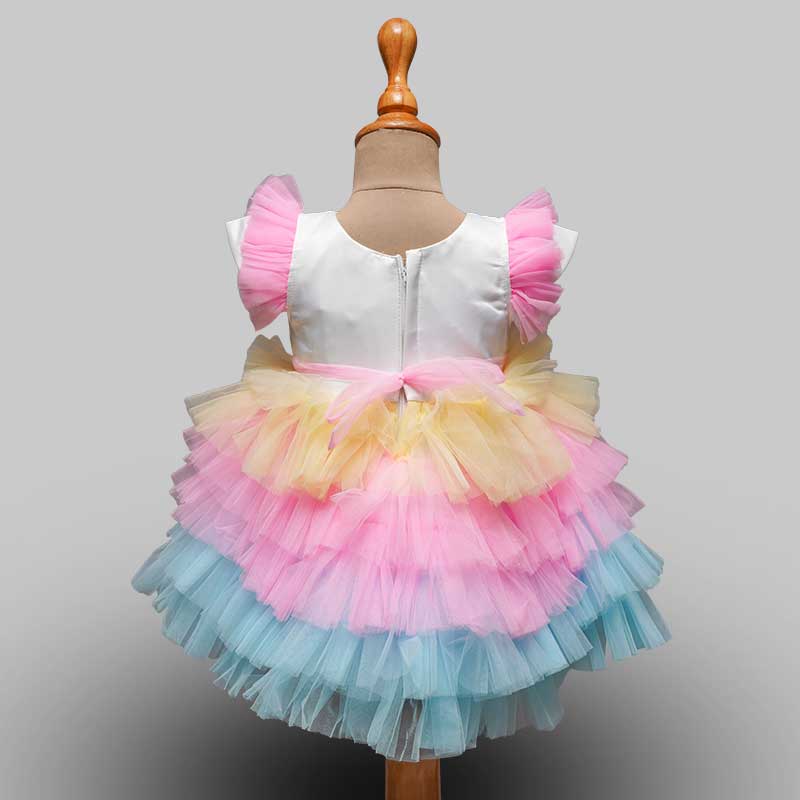 Unicorn Frock For Girls And Kids With Layered Pattern GS177185Multi