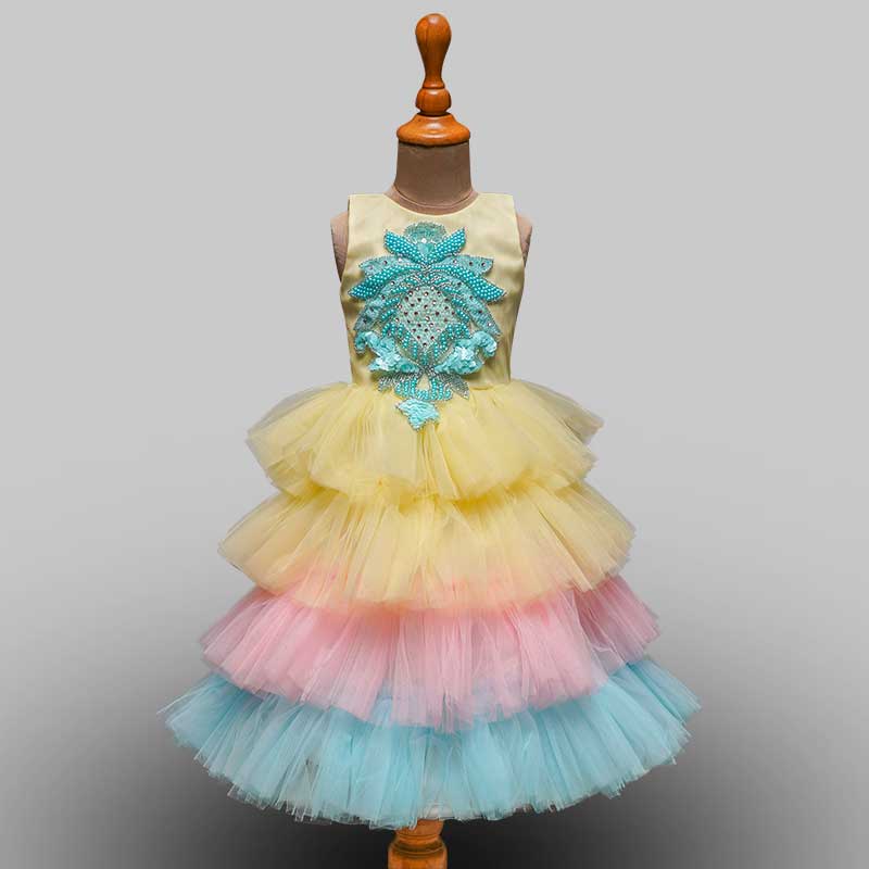  Multi-Color Long Kids Gown Front View