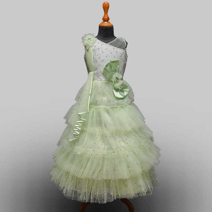 Pista Layered Long Party Girls Gown Front View