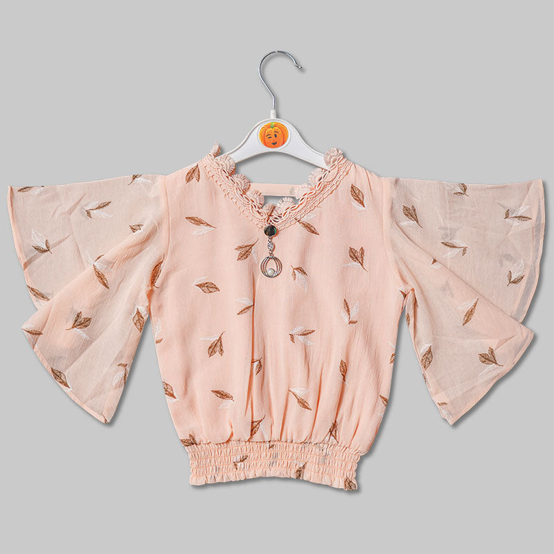 Top for Girls and Kids with Butterfly Pattern Sleeves Front View