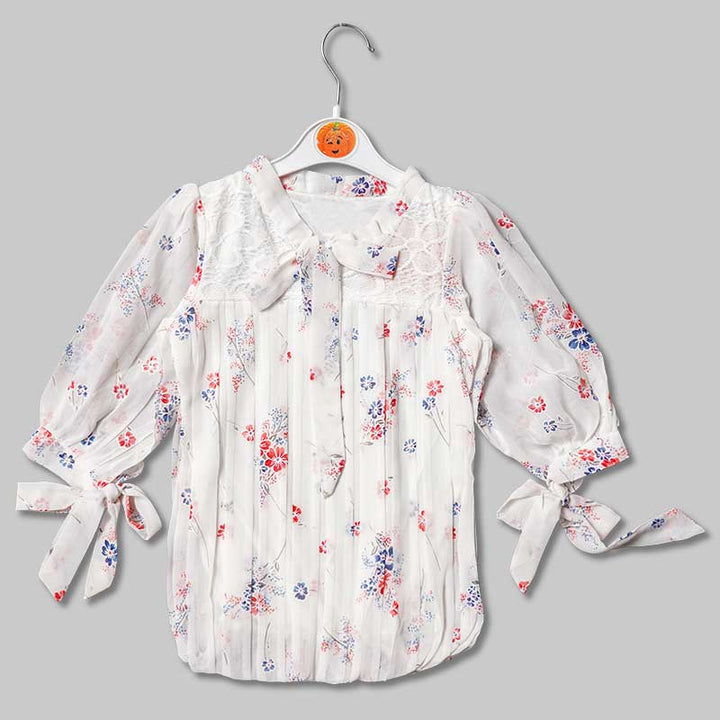 Top for Girls and Kids with Flowery Print Front View