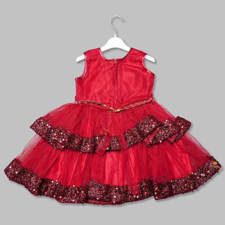 Red Net Frock for Girls with Sequins Work Back View
