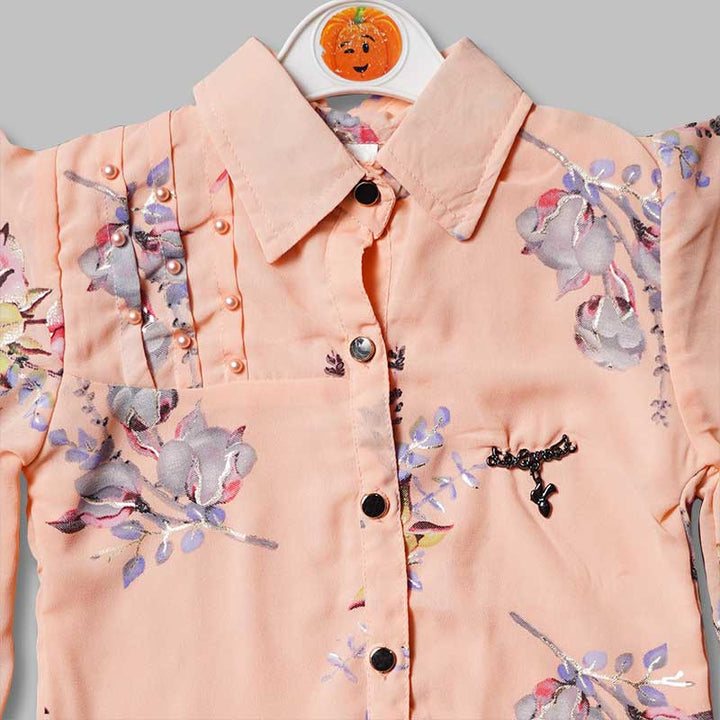 Top for Girls and Kids with Flower Print Close Up View