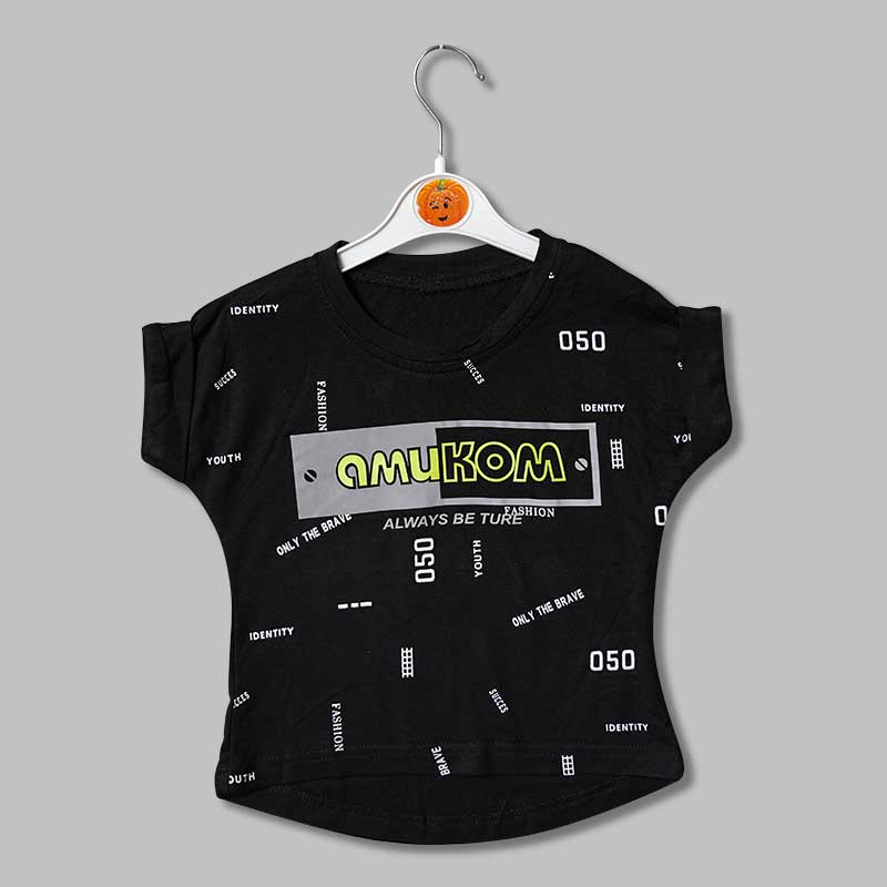 Top For Girls And Kids With Calligraphic Print GU132446Black