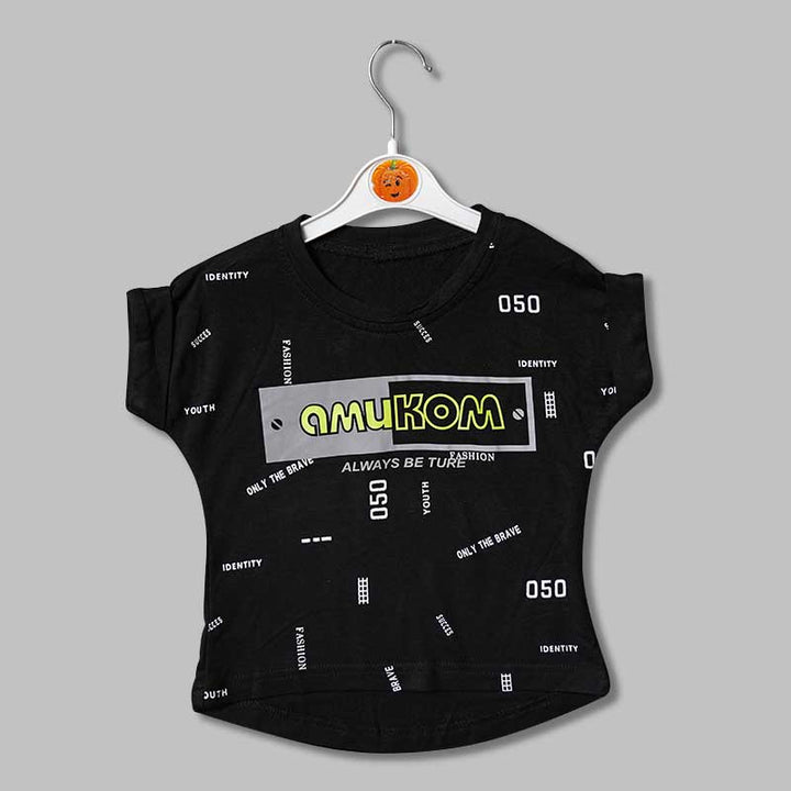 Top For Girls And Kids With Calligraphic Print GU132446Black