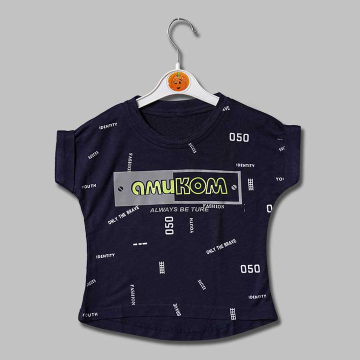 Top For Girls And Kids With Calligraphic Print GU132446Navy Blue