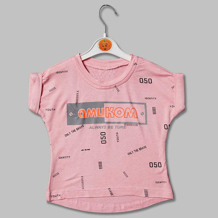 Top For Girls And Kids With Calligraphic Print GU132446Pink