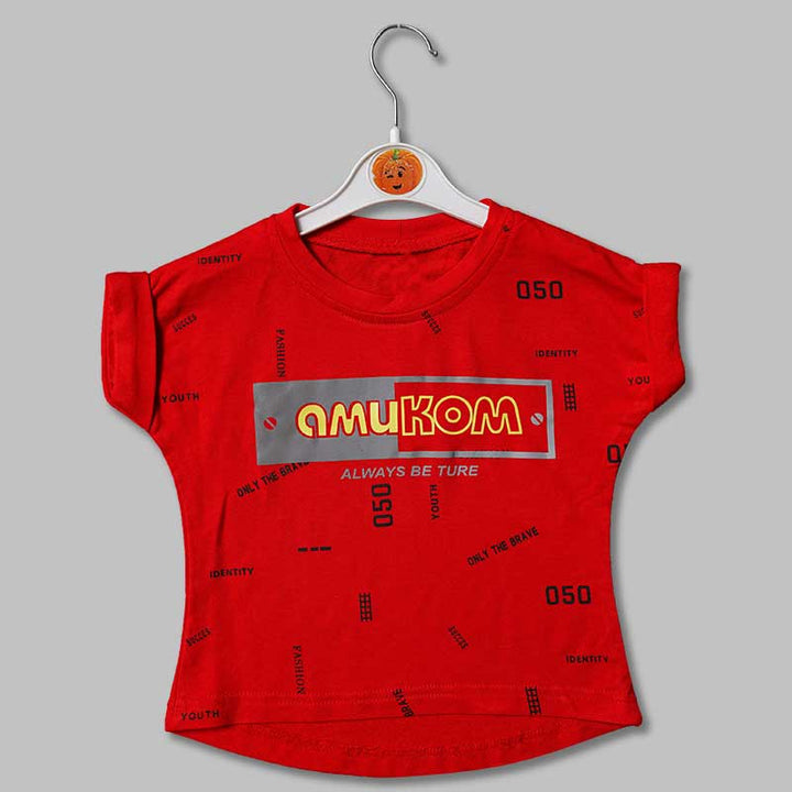 Top For Girls And Kids With Calligraphic Print GU132446Red