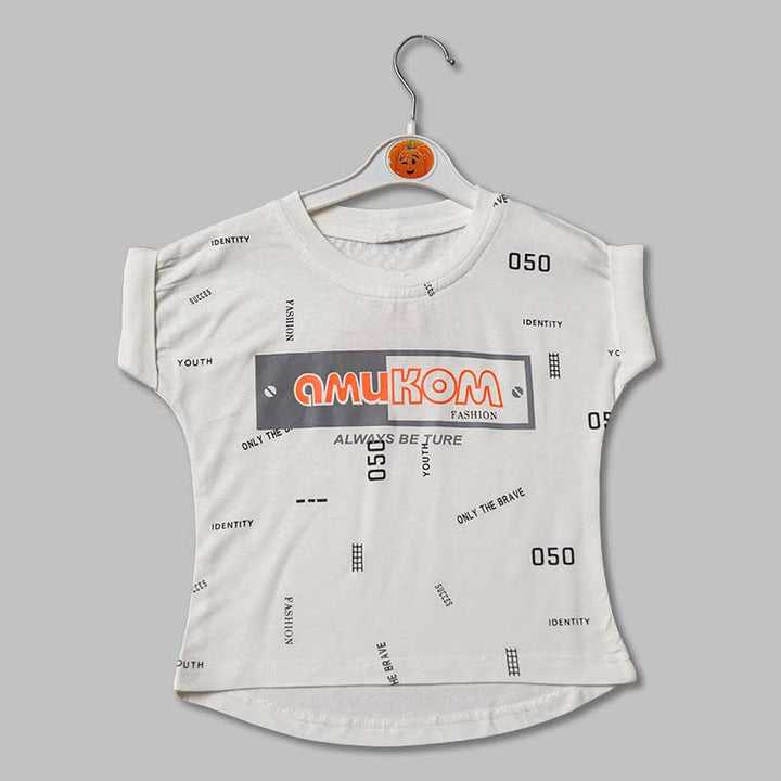 Top For Girls And Kids With Calligraphic Print GU132446White