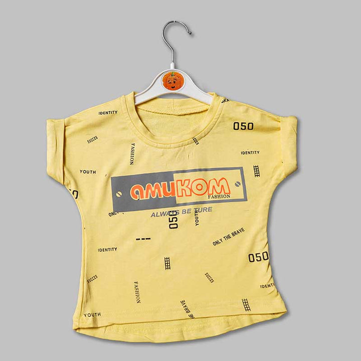 Top For Girls And Kids With Calligraphic Print GU132446Yellow