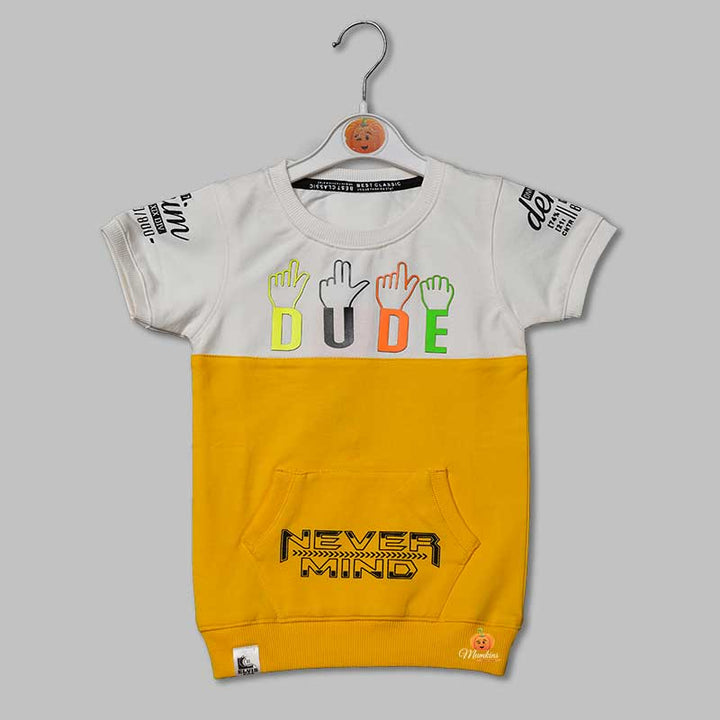 Double Colored Yellow Printed T- shirts for Boys Variant Front View