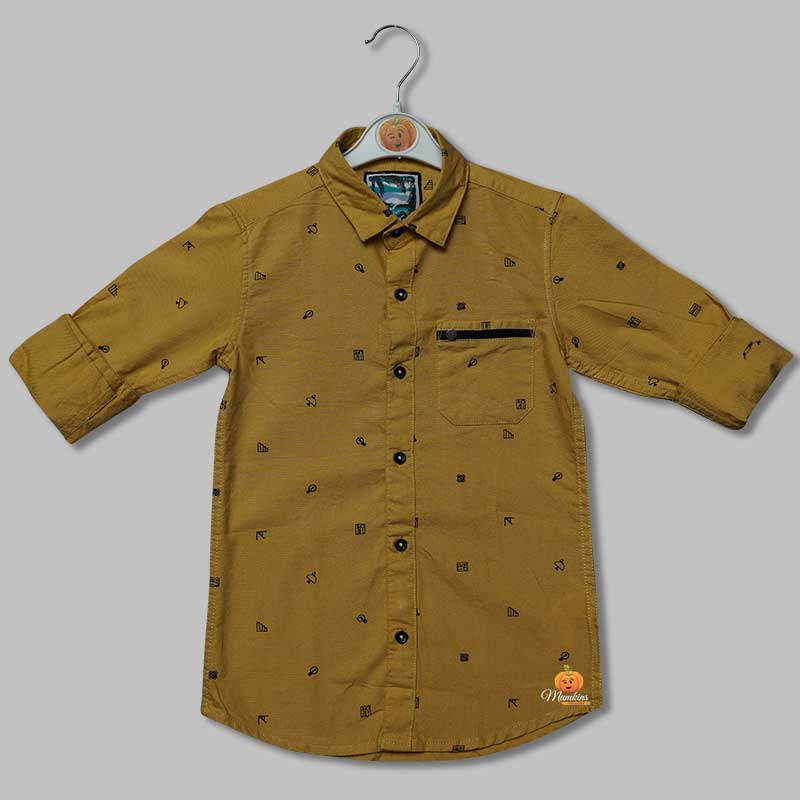 Peach & Yellow Printed Shirt for Boys Front View