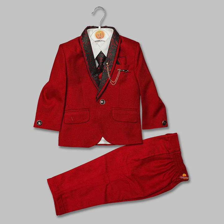 Maroon Party Wear Boys Suits Front View