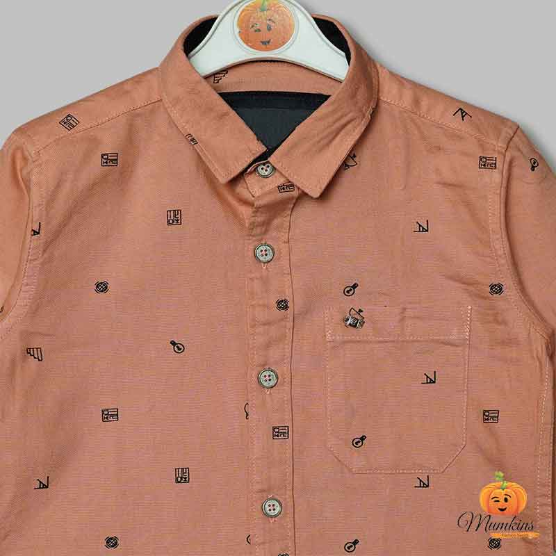 Peach & Yellow Printed Shirt for Boys Close Up View