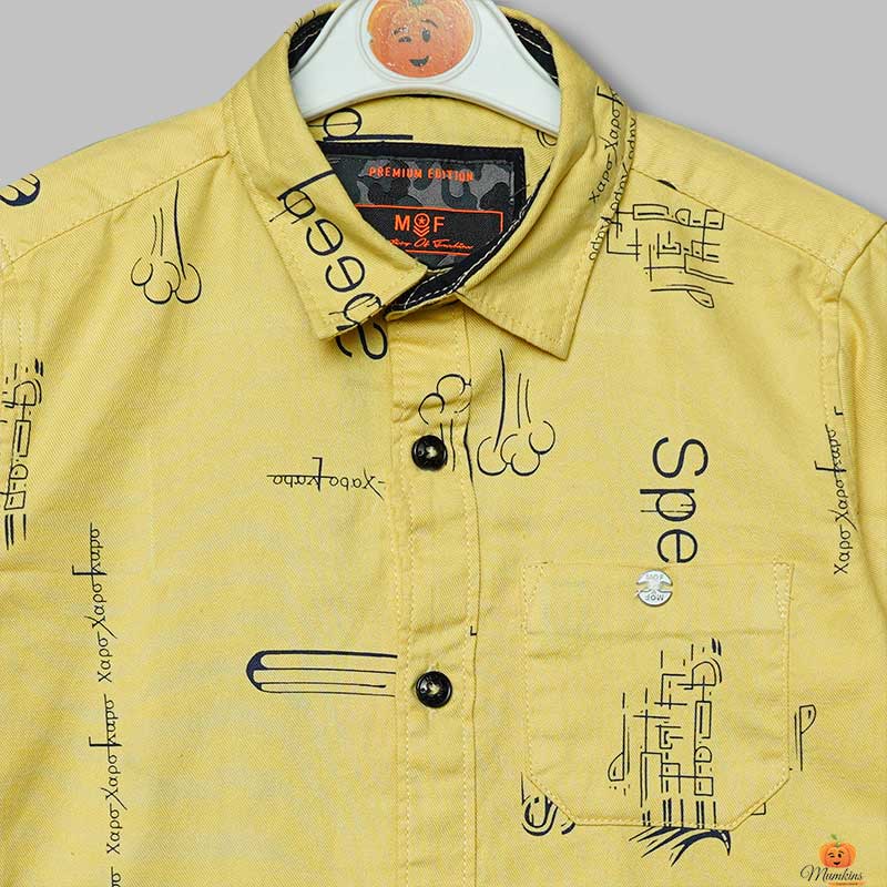 Yellow Calligraphic Printed Shirt for Boys  Close View