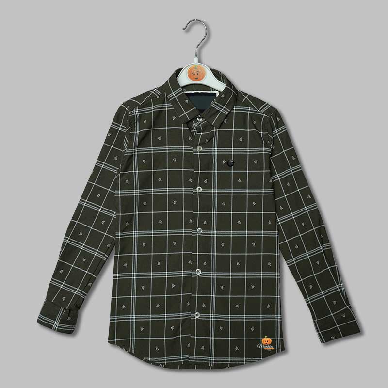 Solid Checked Full Sleeves Shirts for Boys Variant Front View