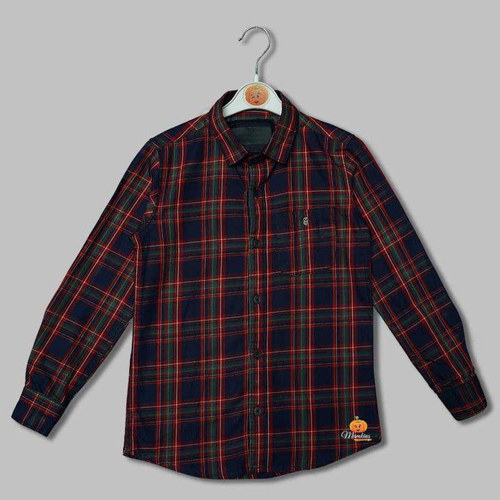 Solid Checks Pattern Shirts for Boys Front View