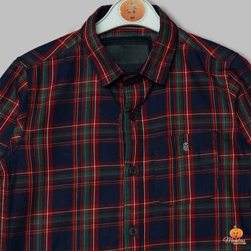 Solid Checks Pattern Shirts for Boys Close Up View
