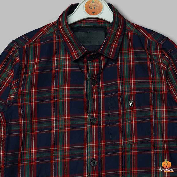 Solid Checks Pattern Shirts for Boys Close Up View