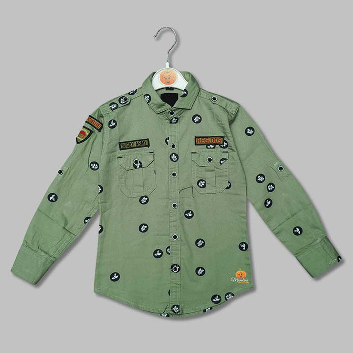 Solid Green Printed Shirts for Boys Variant Front View