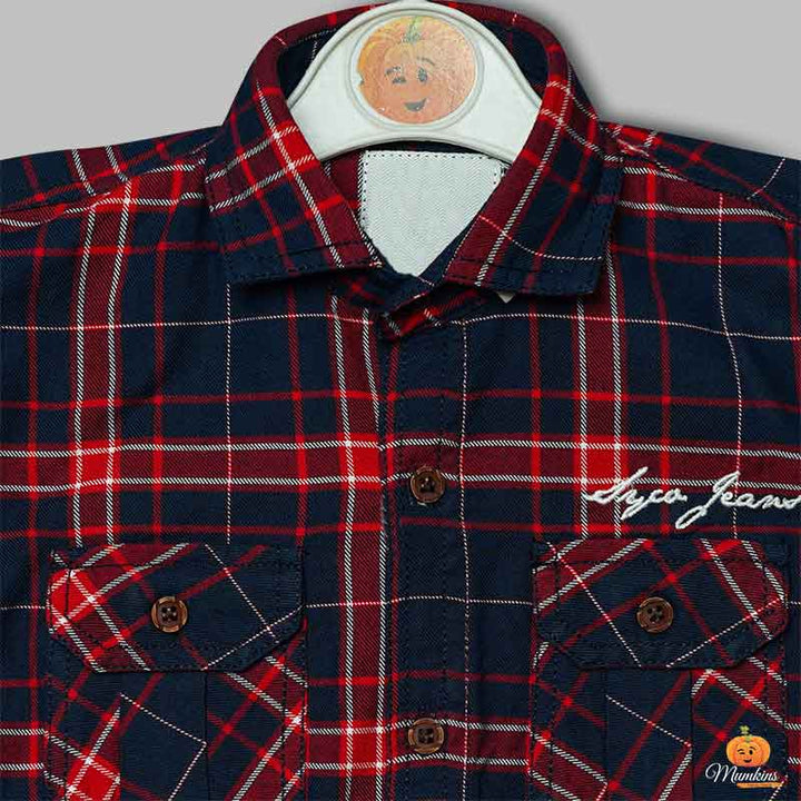 Red White Checked Shirt for Boys Close Up View