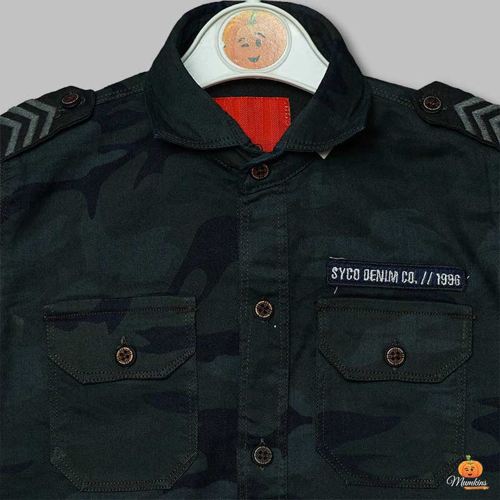 Green Solid Shirts for Boys Close Up View