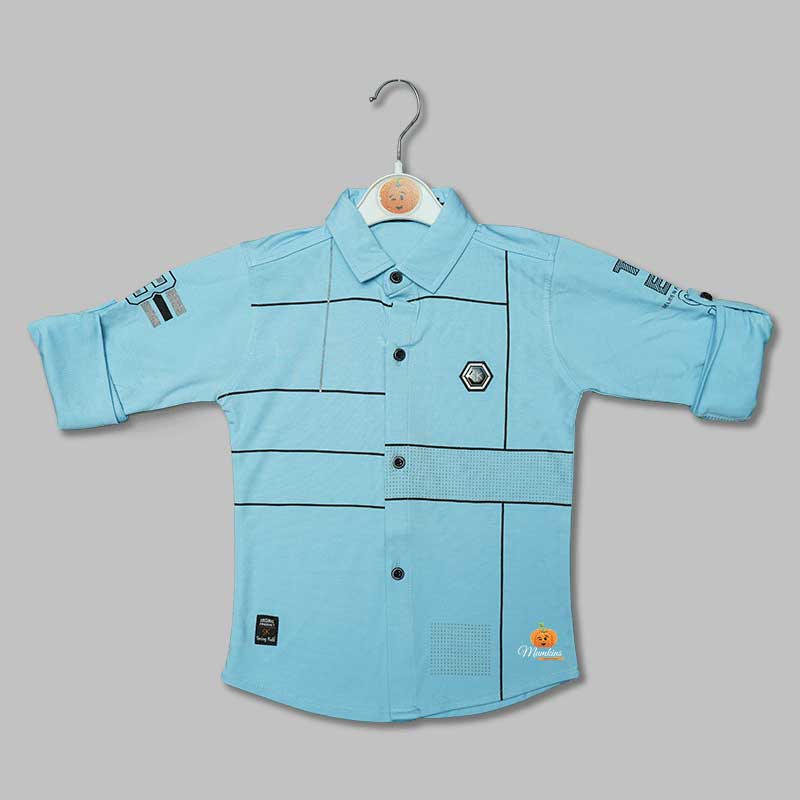 Solid Blue Lining Pattern Shirts for Boys Variant Front View