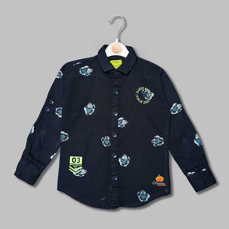 Solid Flowery Pattern Shirts for Boys Front View