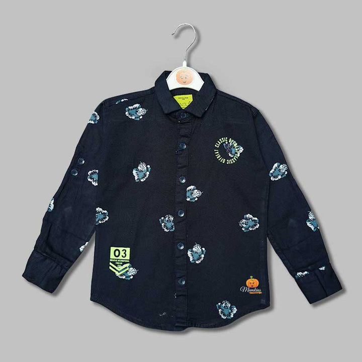 Solid Flowery Pattern Shirts for Boys Front View