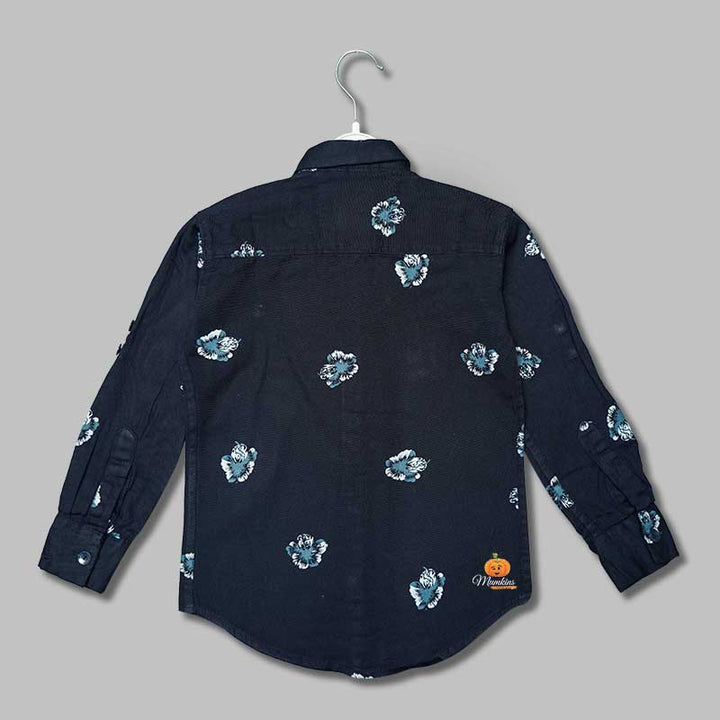 Solid Flowery Pattern Shirts for Boys Back View