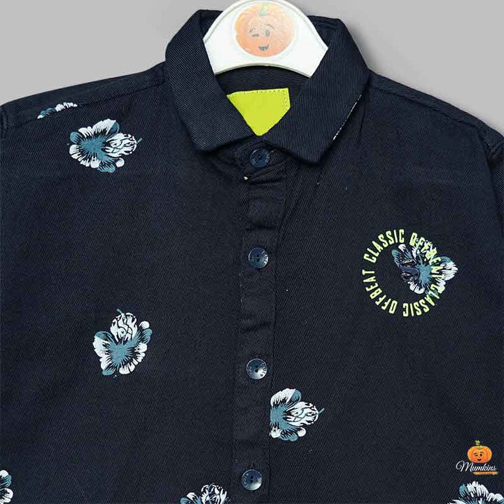 Solid Flowery Pattern Shirts for Boys Close Up View