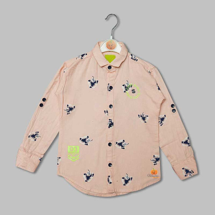 Solid Fawn Flowery Pattern Shirts for Boys  Variant Front View