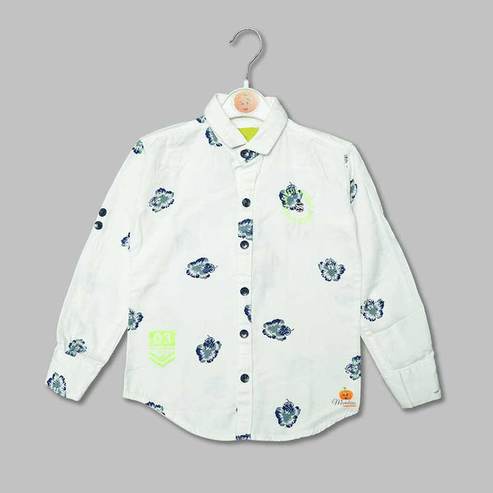 Solid White Flowery Pattern Shirts for Boys Variant Front View