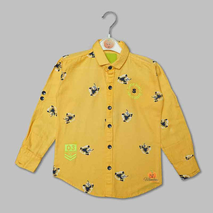 Solid Yellow Flowery Pattern Shirts for Boys Variant Front View