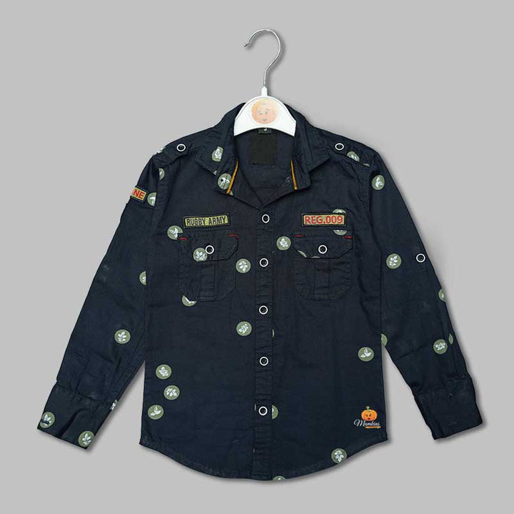 Solid Blue Printed Shirts for Boys Variant Front View