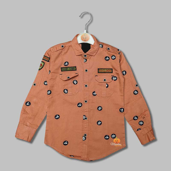 Solid Orange Printed Shirts for Boys Variant Front View