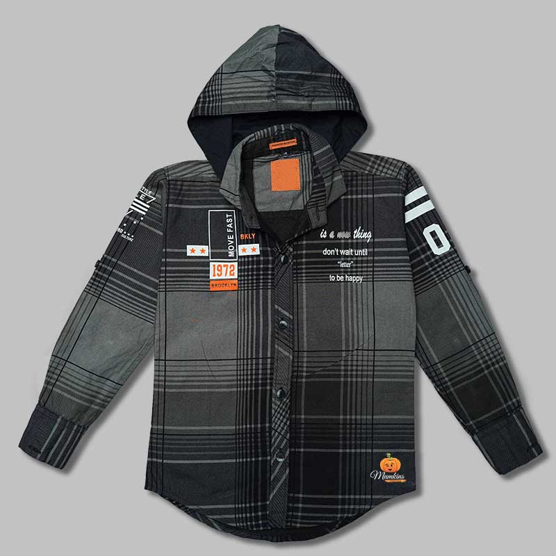 Solid Lining Shirts for Boys with Hoodie Pattern Front View