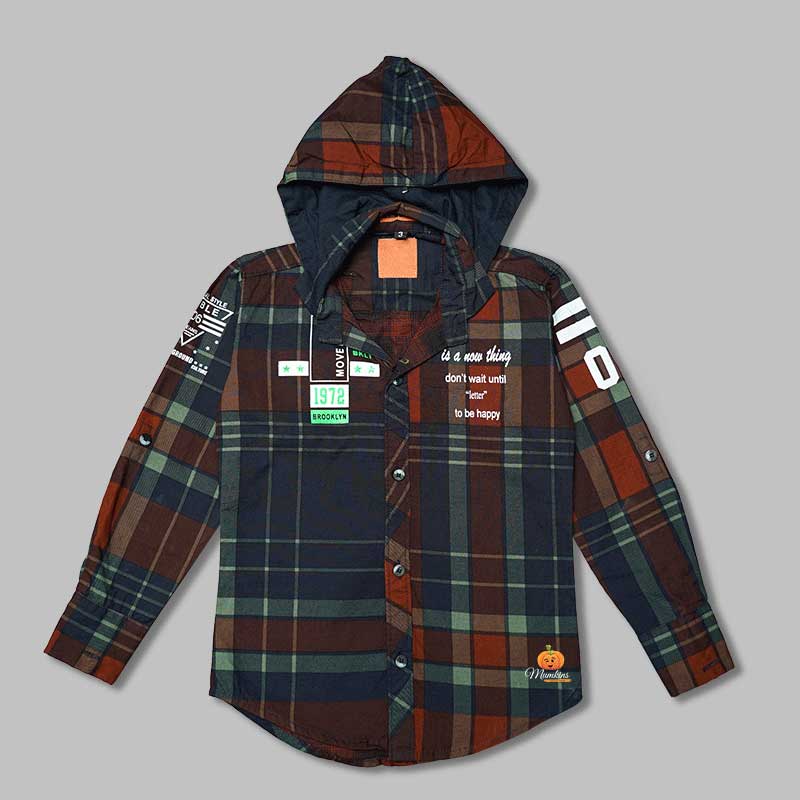 Solid Red Lining Shirts for Boys with Hoodie Pattern Variant Front View