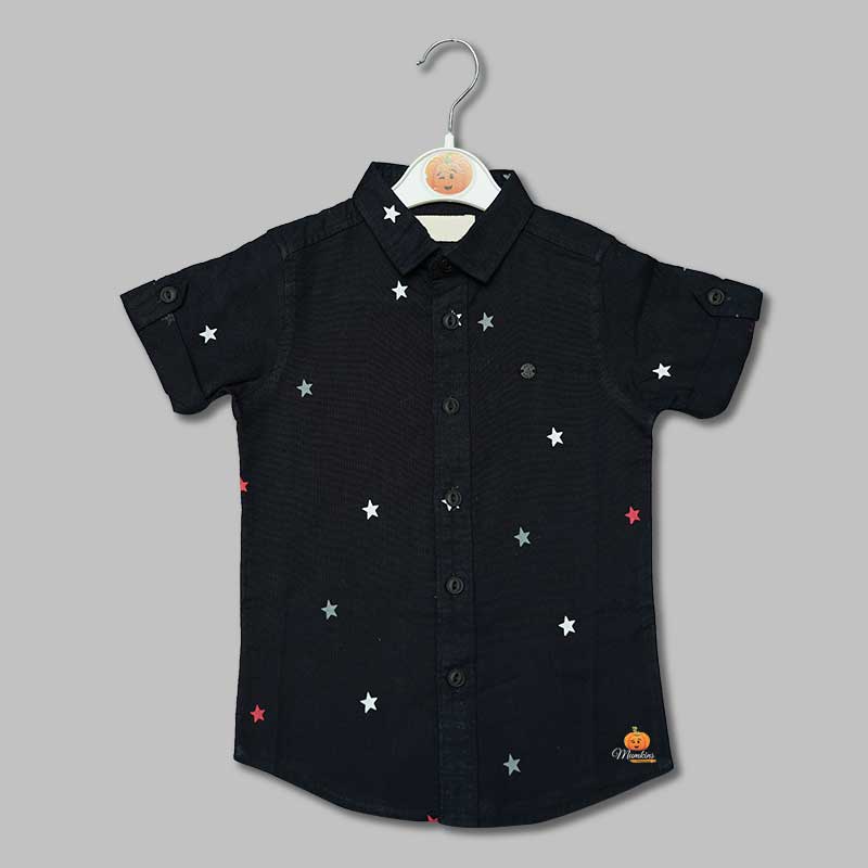 Black Star Print Shirts for Boys Front View