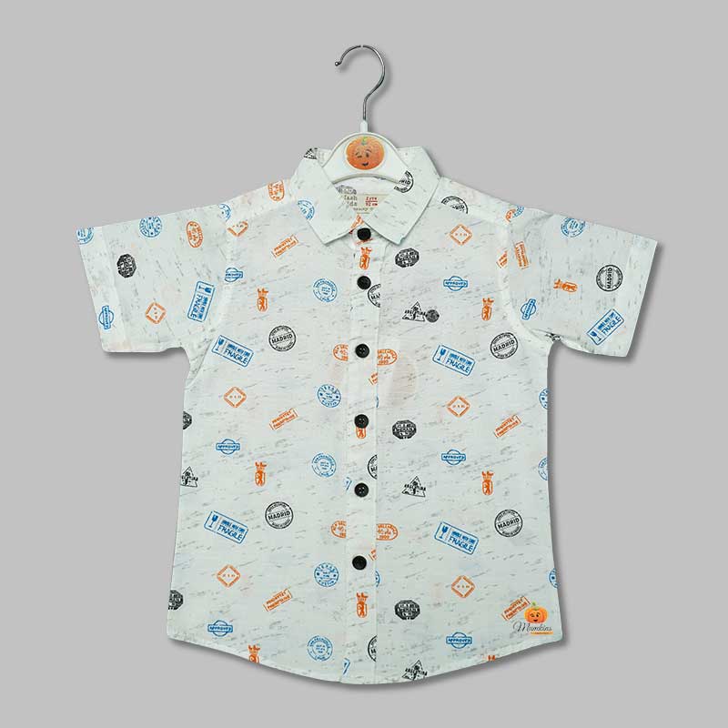 White Funky Print Shirts for Boys Front View