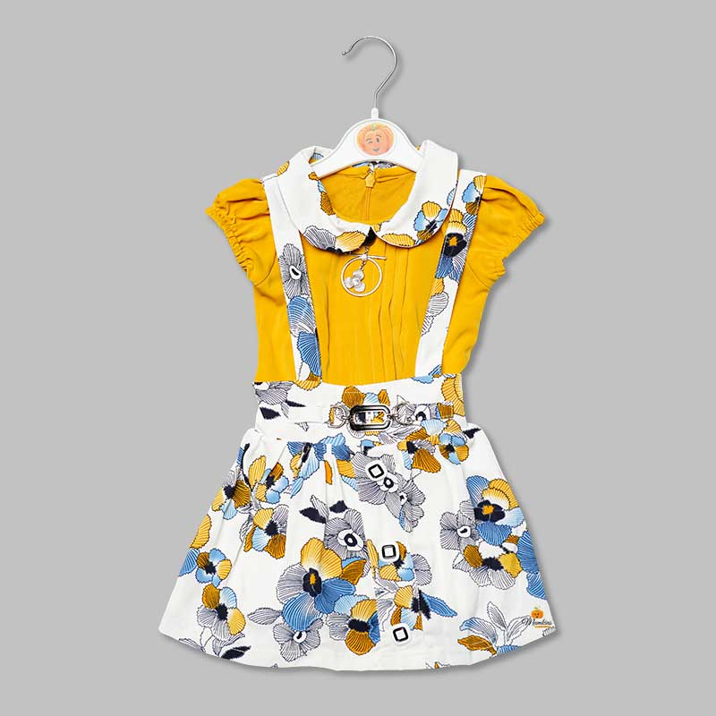 Western Wear For Girls And Kids With Flowery Pattern GS202298Mustard