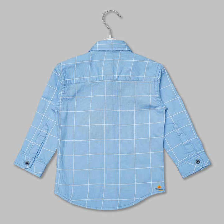 Blue Solid Checks Shirt for Boys Back View
