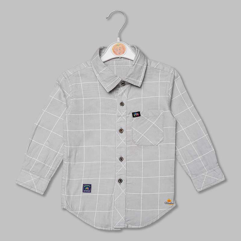 Grey Solid Checks Shirt for Boys Variant Back View