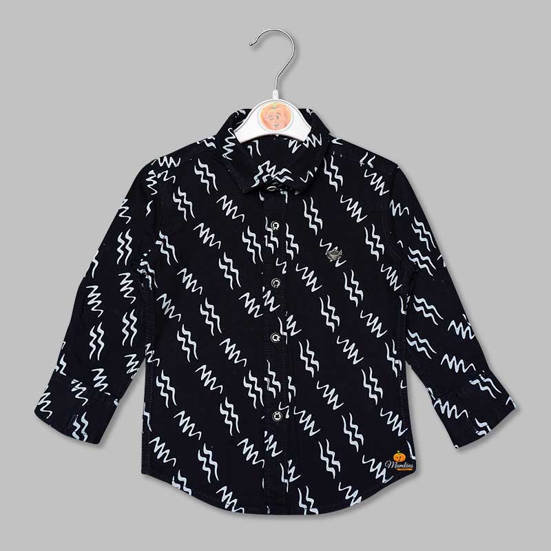 Solid Black Printed Full Sleeves Shirts for Boys Variant Front View