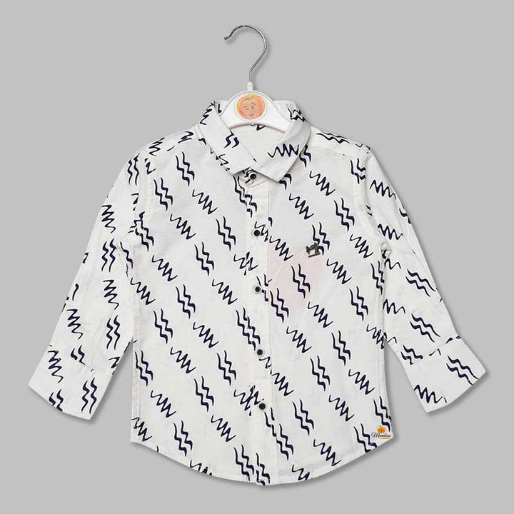 Solid White Printed Full Sleeves Shirts for Boys Variant Front View