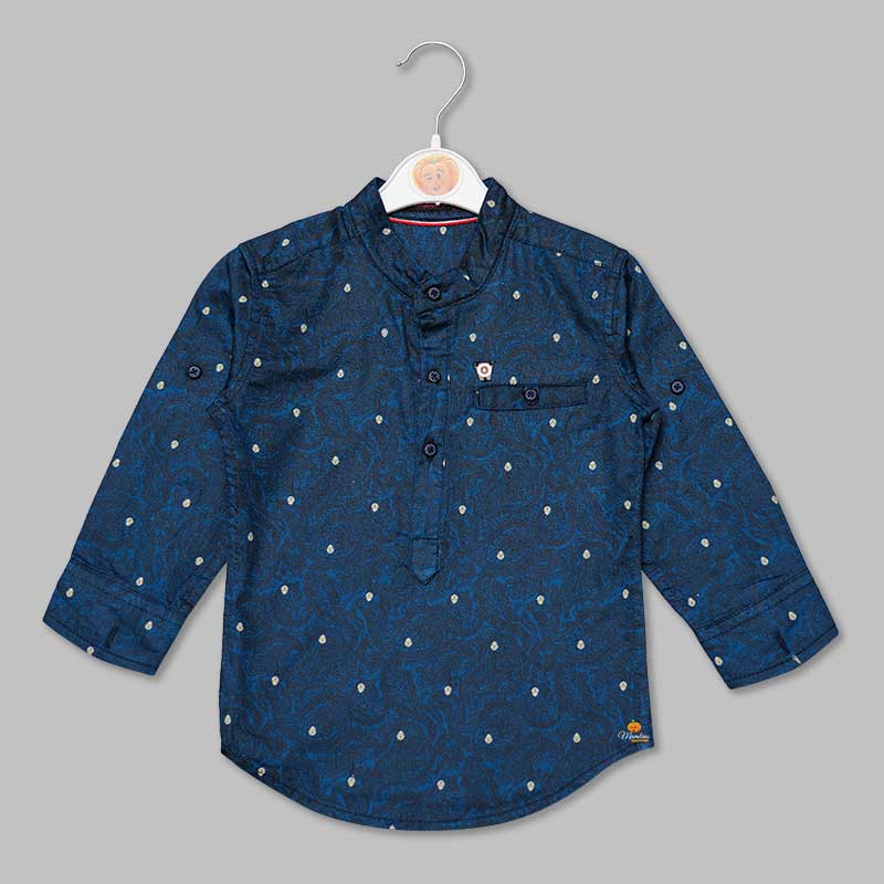 Blue Printed Full Sleeves Shirts for Boys Front View