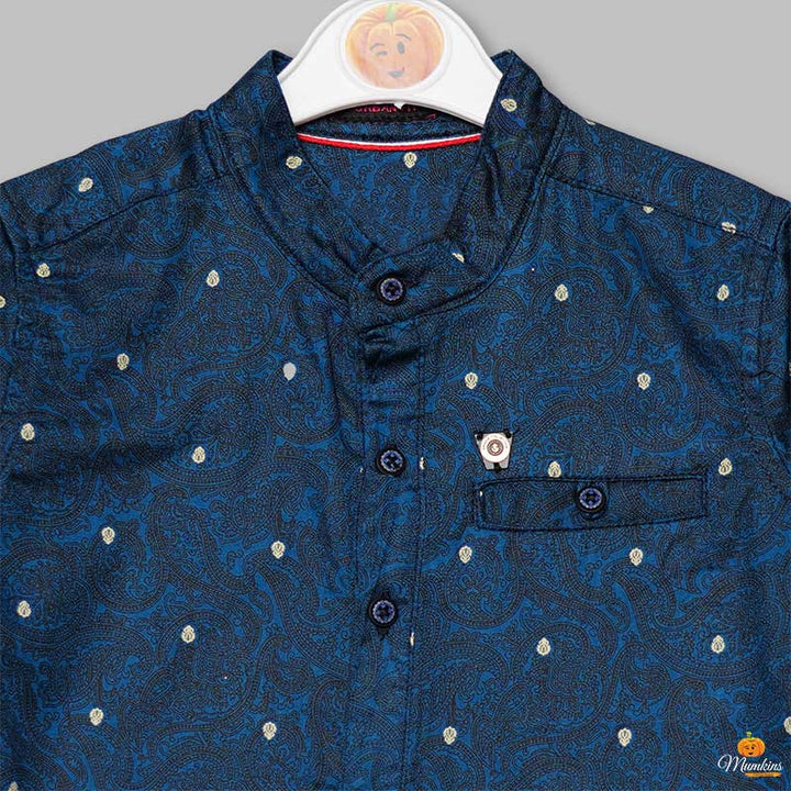 Blue Printed Full Sleeves Shirts for Boys Close Up View