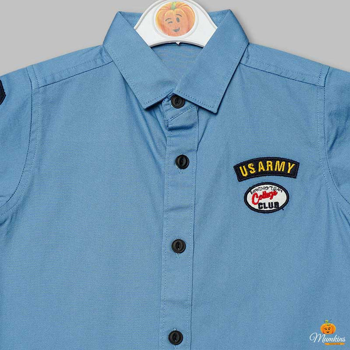 Royal Blue Half Sleeves Shirt for Boys Close Up View