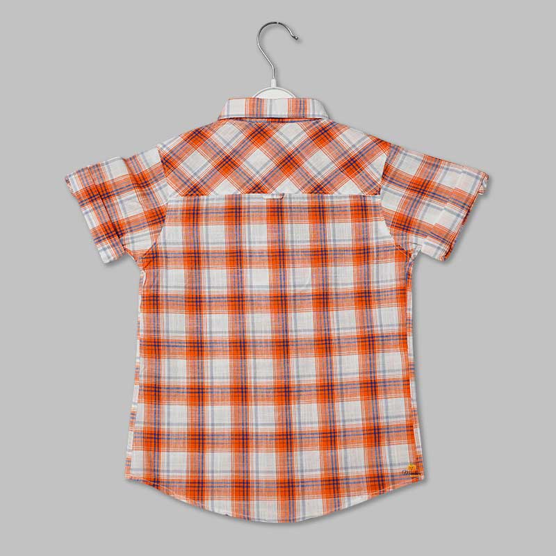 Orange Checked Half Sleeve Shirt for Boys Back View